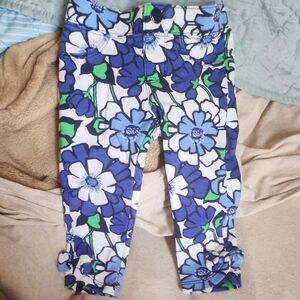 Sz 12-18 Months Gymboree Blue, White & Green Floral Pants W/ Bows